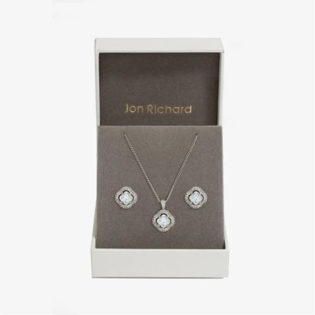 Jon Richard Rhodium Plated CZ Clover Set - Gift Boxed Silver female One Size