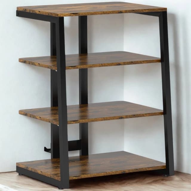 FURNOS Industrial 4 Tier Small TV Stand Unit With Storage Shelves in Brown Brown Unisex