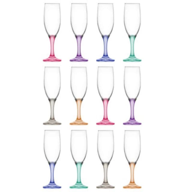 LAV Glassware Lav Misket Glass Champagne Flutes - 190ml - Coloured Stem - Pack Of 12