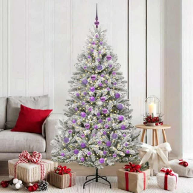 vidaXL Artificial Christmas Tree with Lilac Balls Green and White 180cm PVC and Metal, Green 3395754