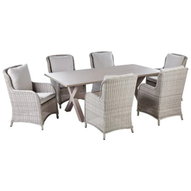 Beliani Garden Dining Set 6 Seater Cascais With Cushions Pe Rattan Beige