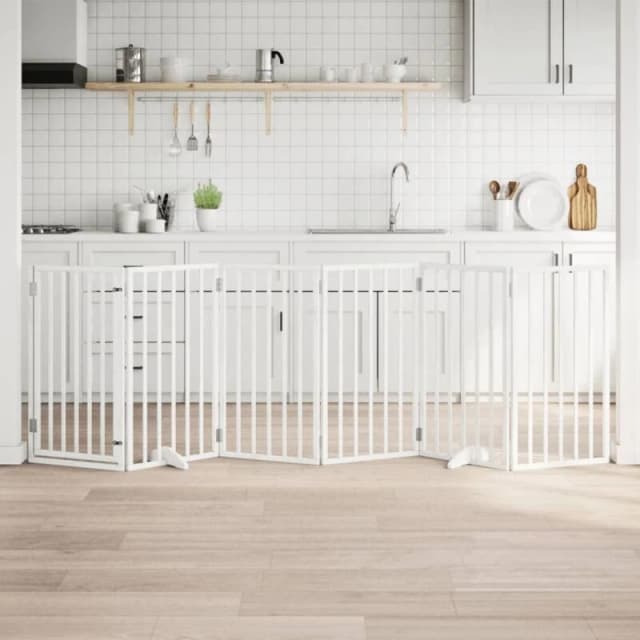 vidaXL Dog Gate with Door Foldable 6 Panels White 300cm Poplar Wood, White 352183