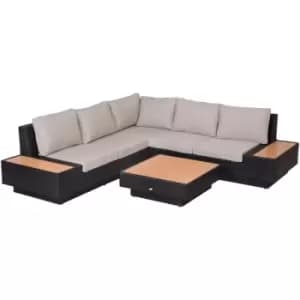 Outsunny 4 PCs Rattan Garden Furniture Outdoor Sectional Corner Sofa and Coffee Table Set Conservatory Wicker Weave Furniture with Armrest and
