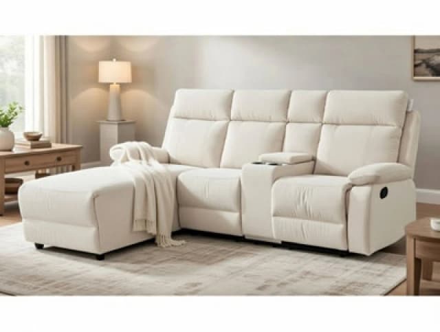 DS Living Sorento Recline Right Hand Corner 3 Seater Fabric Sofa in Cream Cream Unisex