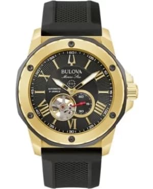 Bulova Marine Star Black Dial Silicone Strap Mens Watch 98A272 98A272