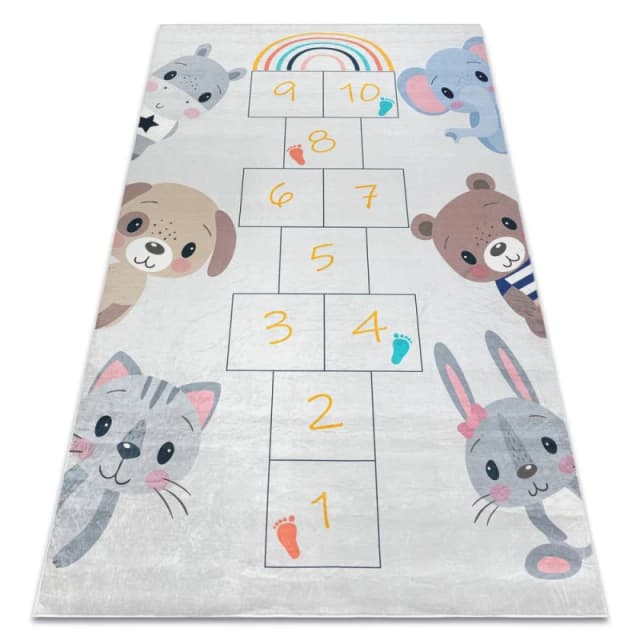 RugsX Bambino 43092 Washing Carpet Animals, Hopscotch For Children Anti Slip - Grey / Ye 160X220 Cm