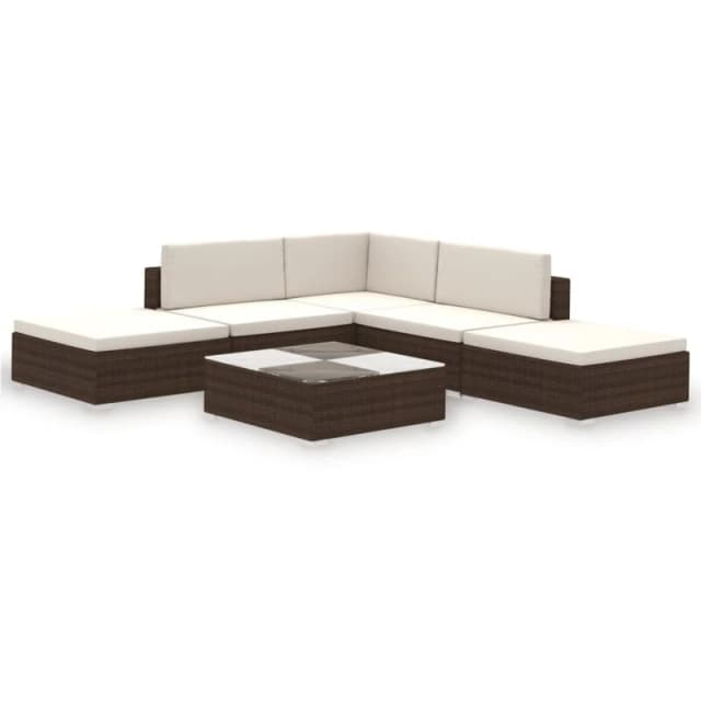 vidaXL Garden Lounge Set 6 Piece with Cushions Poly Rattan Brown Furniture
