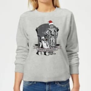 Star Wars Happy Holidays Droids Womens Christmas Sweatshirt - Grey - 3XL