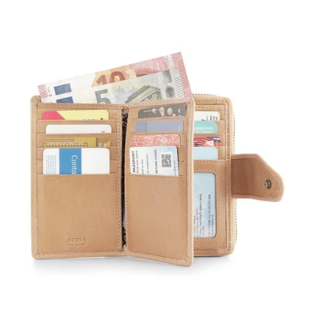 PRIMEHIDE 'Washed Cancun' Leather Zip Around Purse with Inner Flap Light Sand