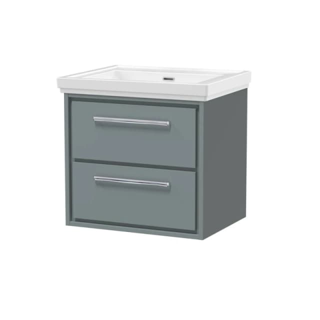 Balterley Modern Wall Hung 2-Drawer Bathroom Vanity, Fireclay Basin, Grey, 600mm in Grey Grey Unisex