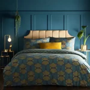 Furn. Riva Decora Teal Duvet Cover and Pillowcase Set Blue and Yellow