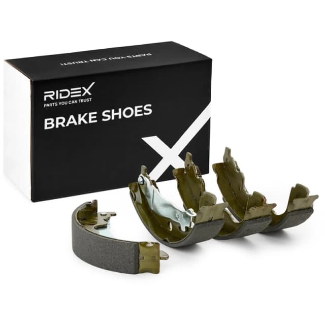 RIDEX 70B0215 Brake Shoes Rear Axle, Ø: 228,6mm, without wheel brake cylinder, with handbrake lever Brake Shoe Set (70)