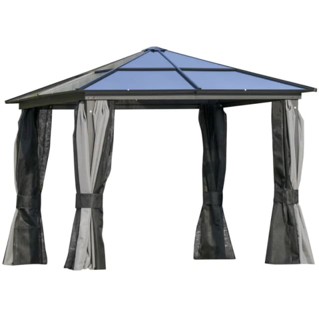 Outsunny Hardtop Gazebo Canopy with Mosquito Netting and Curtains Grey