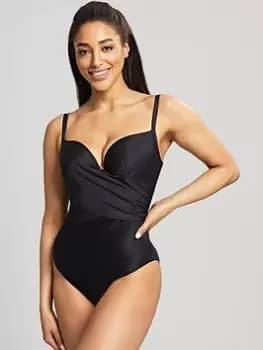Panache Moulded Plunge Swimsuit - Black, Size 30F, Women