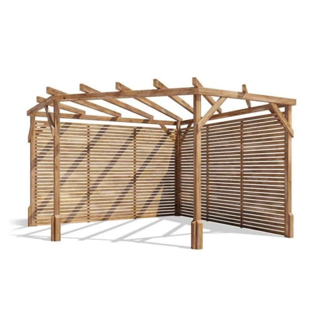 Dunster House Wooden Corner Pergola With Slatted Walls & Trellis 3M X 3M Utopia Diamond