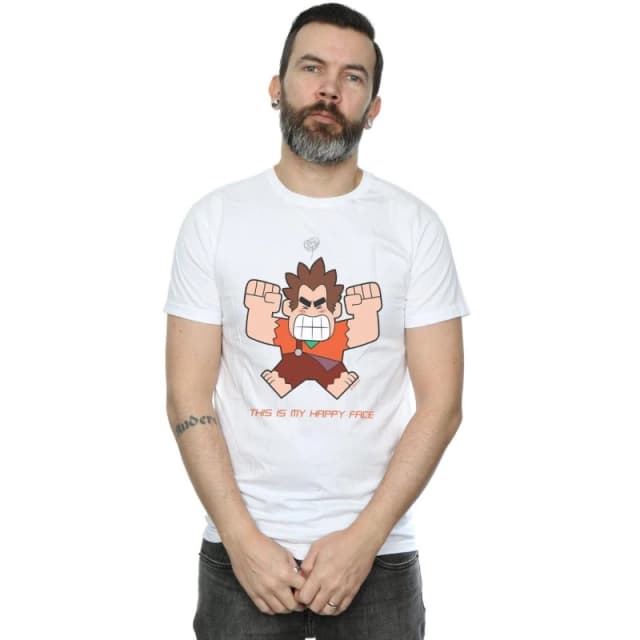 Disney Men Wreck It Ralph Happy Face T-Shirt in White Size: Small White S Male 5057981349920
