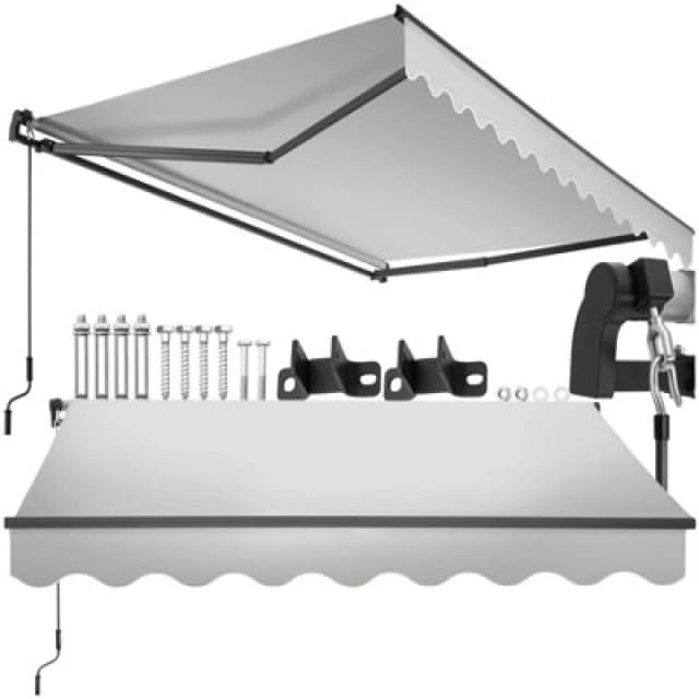 Tectake Retractable Awning Ornella - Wall Bracket Incl, Easy Adjustment, And Uv Blocking 250 X 200 Cm - Light Grey