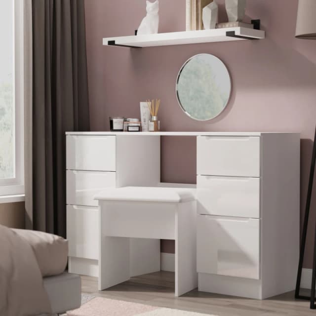 Welcome Furniture Ltd Milan 6 Drawer Double Pedestal Desk in White Gloss & White - Ready Assembled, White MIL030WGW