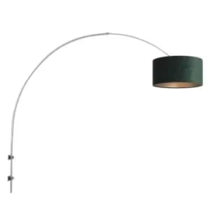 Sparkled Light Wall Lamp with Shade Brushed Steel, Velvet Green