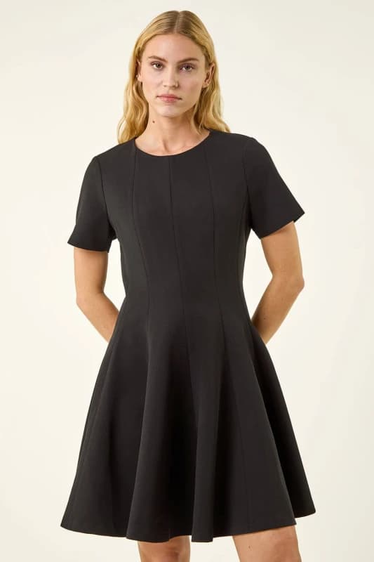 Roman Womens Panel Flared Stretch Dress in Black Size: 18 Black Female 18