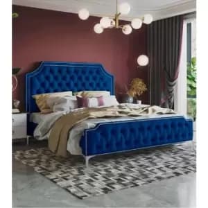 Gaia Upholstered Beds - Plush Velvet, Small Double Size Frame, Blue - Blue
