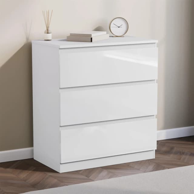 Lassic Glinton 3 Drawer Chest High Gloss White unisex 3 Drawer