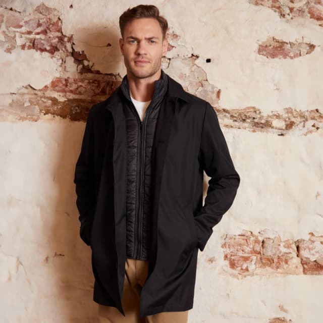 Threadbare Collared Mock Layer Mac Coat Black