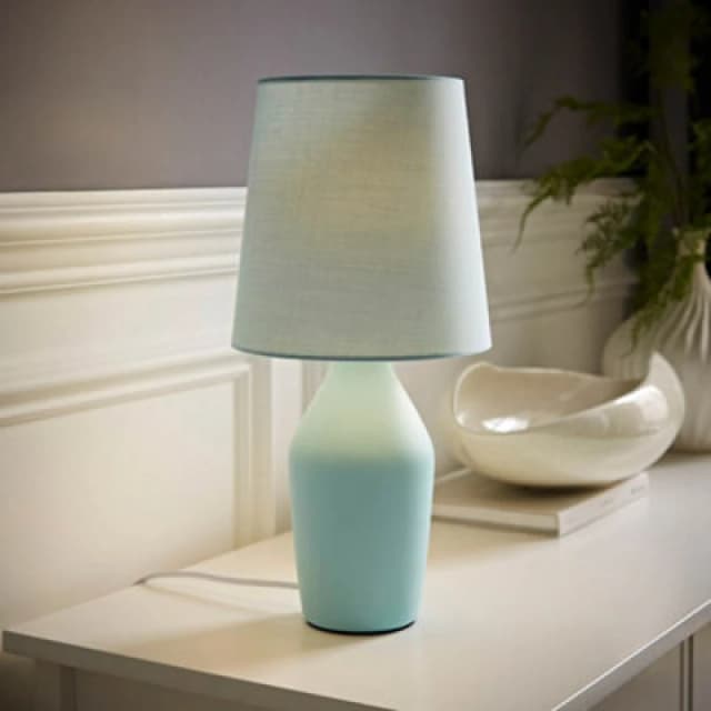 ValueLights Arlo Compact Ceramic Table Lamp with Fabric Shade Blue