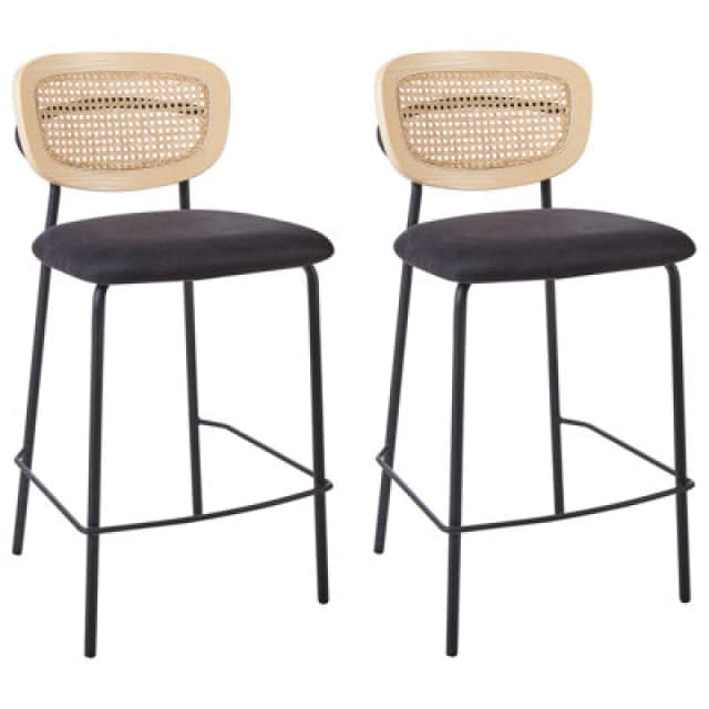 Beliani Set Of 2 Bar Chairs Mayetta Rattan Black