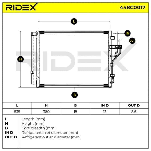 RIDEX 448C0017 Condenser without dryer Aluminium Condenser,air conditioning (448)