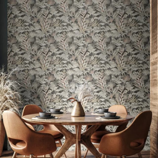 Hoopla Walls Tropical Canopy - Charcoal & Stone 10M Wallpaper