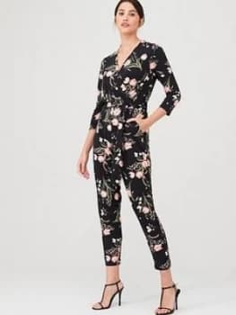 Wallis Pretty Tulip Jersey Jumpsuit - Mono, Black, Size 14, Women
