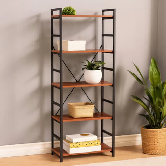 Orsina Red Pomelo 5 Tier Shelf Unit With Black Metal Frame,wall Shelving Unit,bookcase Unit For Decorative Items