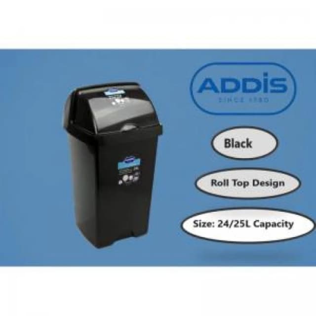 Addis Black Roll Top Bin 25 Litre - PACK 3 NWT5881P NWT5881P