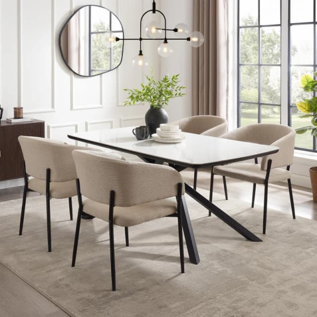 Spinningfield Atherton Rectangular Marble Effect 6 Seater Dining Table Black