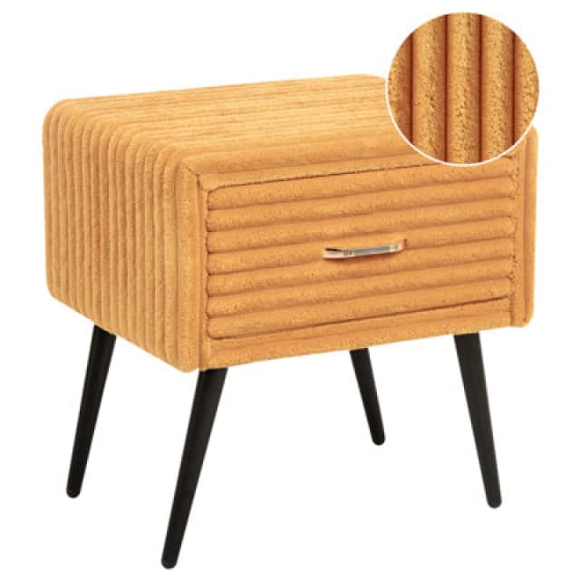 Beliani 1 Drawer Bedside Table Flayat Corduroy Orange