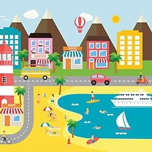 ohpopsi Seaside Town Wall Mural Multi 14.4m L