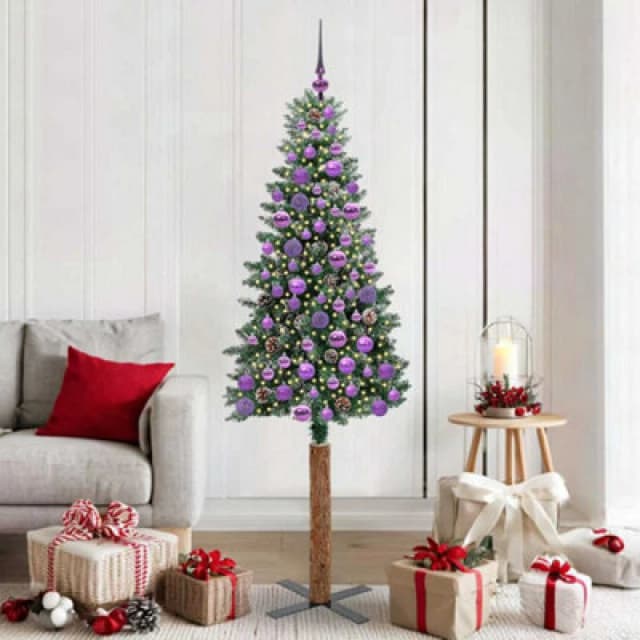 vidaXL Slim Christmas Tree with 300 LEDs, Lilac Balls Green and White 180 cm, Green 3394905