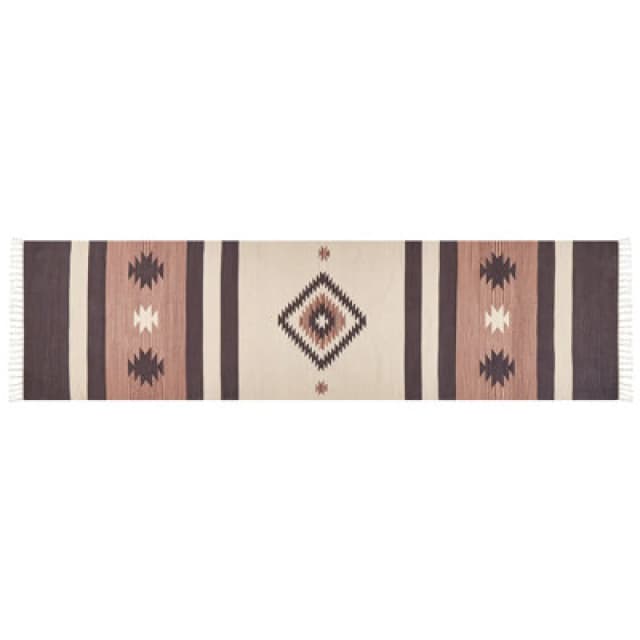 Beliani Rug Aragats Beige 80 X 300 Cm Cotton Kilim