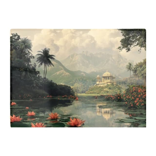 Warren Reed Designer Temple By A Lake With Lilies Chopping Board
