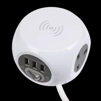 Extension Cable Cube 1.4M 3 X 230V + 3 X USB Sockets & Wireless Charging Pad