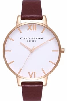 Ladies Olivia Burton White Dial Big Dial Burgundy & Rose Gold Watch OB16BDW33