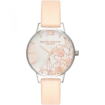 Abstract Florals Silver & Nude Peach Watch