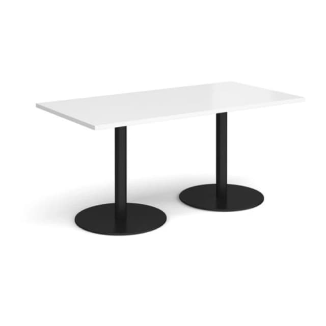 Monza Monza rectangular dining table with flat round Black bases 1600mm x 800mm - white White MDR1600-K-WH