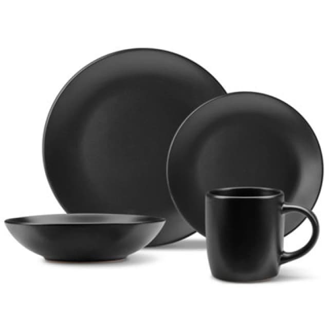 Vonshef 16Pc Matte Black Dinner Set, Dinnerware Set Of 16 Pieces, Includes Dinner Plate, Side Plate, Bowl & Mugs, Dinner Table Set
