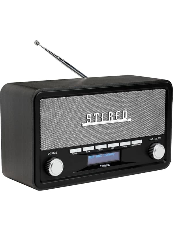 Denver Vintage Style Stereo DAB+ & FM Radio - Wood Cabinet, Bluetooth, Clock Radio Alarm in Dark Grey Dark Grey Unisex