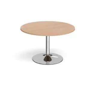 Trumpet base circular boardroom table 1200mm - chrome base and beech
