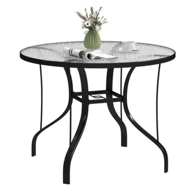 Outsunny Outdoor Dining Table with Parasol Hole, Round, 96.5 x 96.5 x 71cm Black