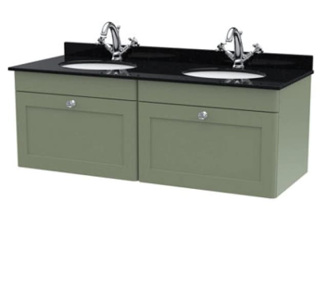 nuie 1200mm Wall Hung 2 Drawer Vanity & Marble Top - Satin Green CLC894BR2
