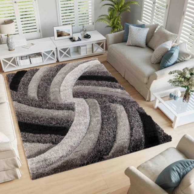 Modern Soft Swirl Shimmer Shaggy Area Rugs Grey 80X150 Cm